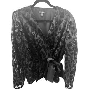 Express Black Animal Print Wrap Blouse